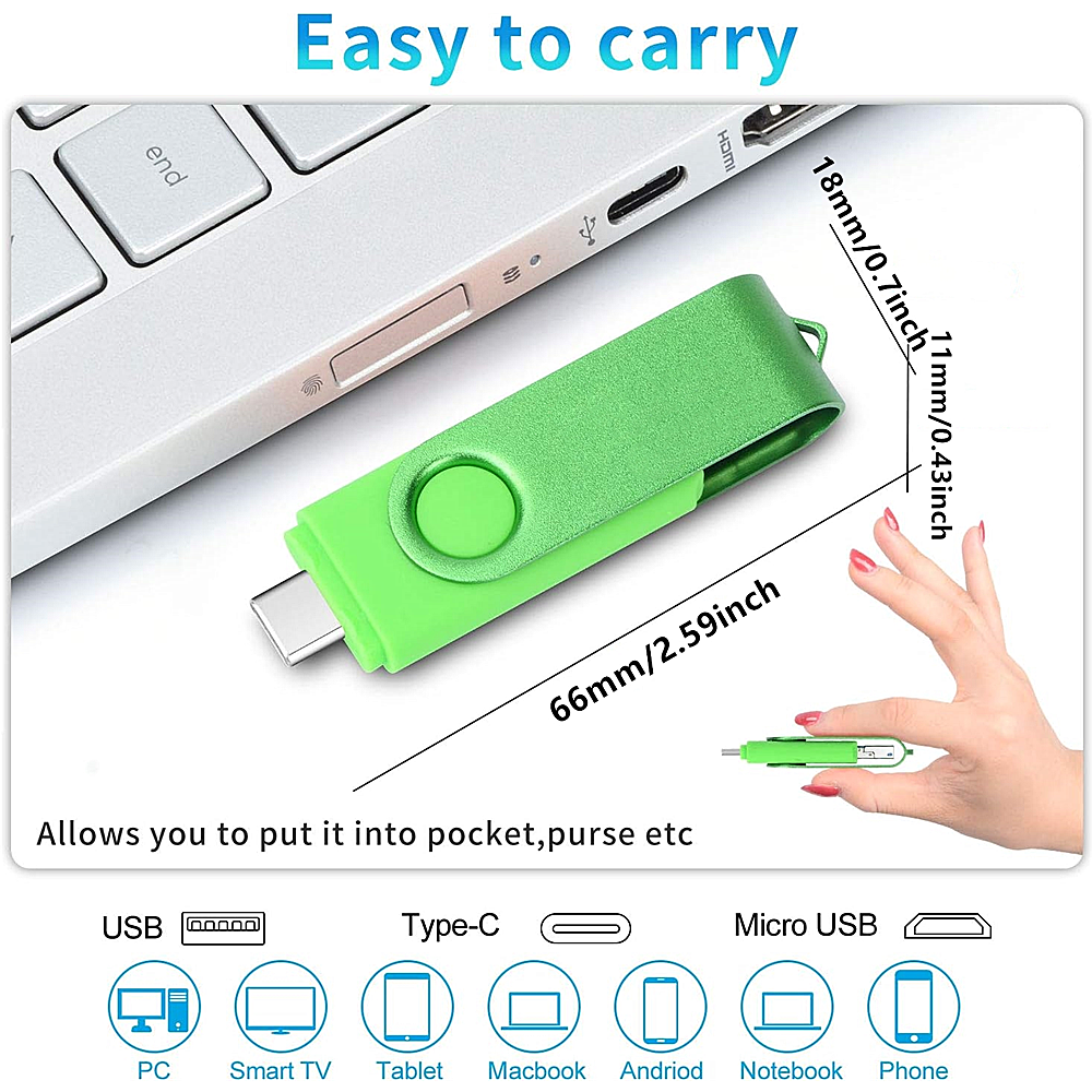 360 ° Unidades Flash USB OTG 3 en 1 con rotación, 128GB, Micro, TYPE-C y USB, 256GB, 64GB, 32GB, Mini memoria, disco U de alta capacidad para teléfono inteligente