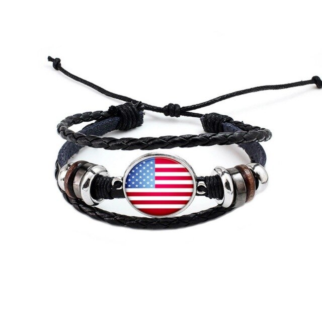 Football Team Logo Beads Multi-layered Bangle Jewelry Russian World National Flag Braided Rope Charm Punk: 10