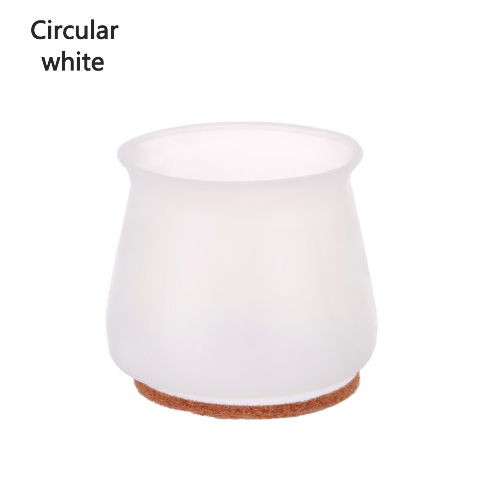 4 Pcs Silicone Round/Square Chair Table Foot Cover Protector Caps with Felt Bottom Furniture Anti-slip Mute Solid Pad: circular-white