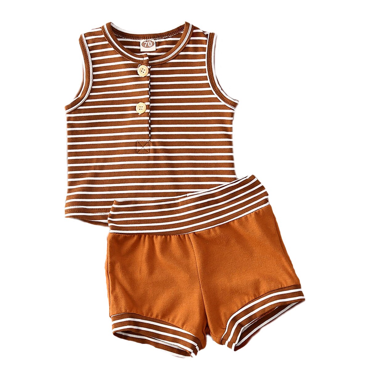 Zomer baby meisjes jongens gestreepte kleding mouwloos vest top + shorts 2 stuks casual baby outfit kleding sets: Bruin / 3-6 m