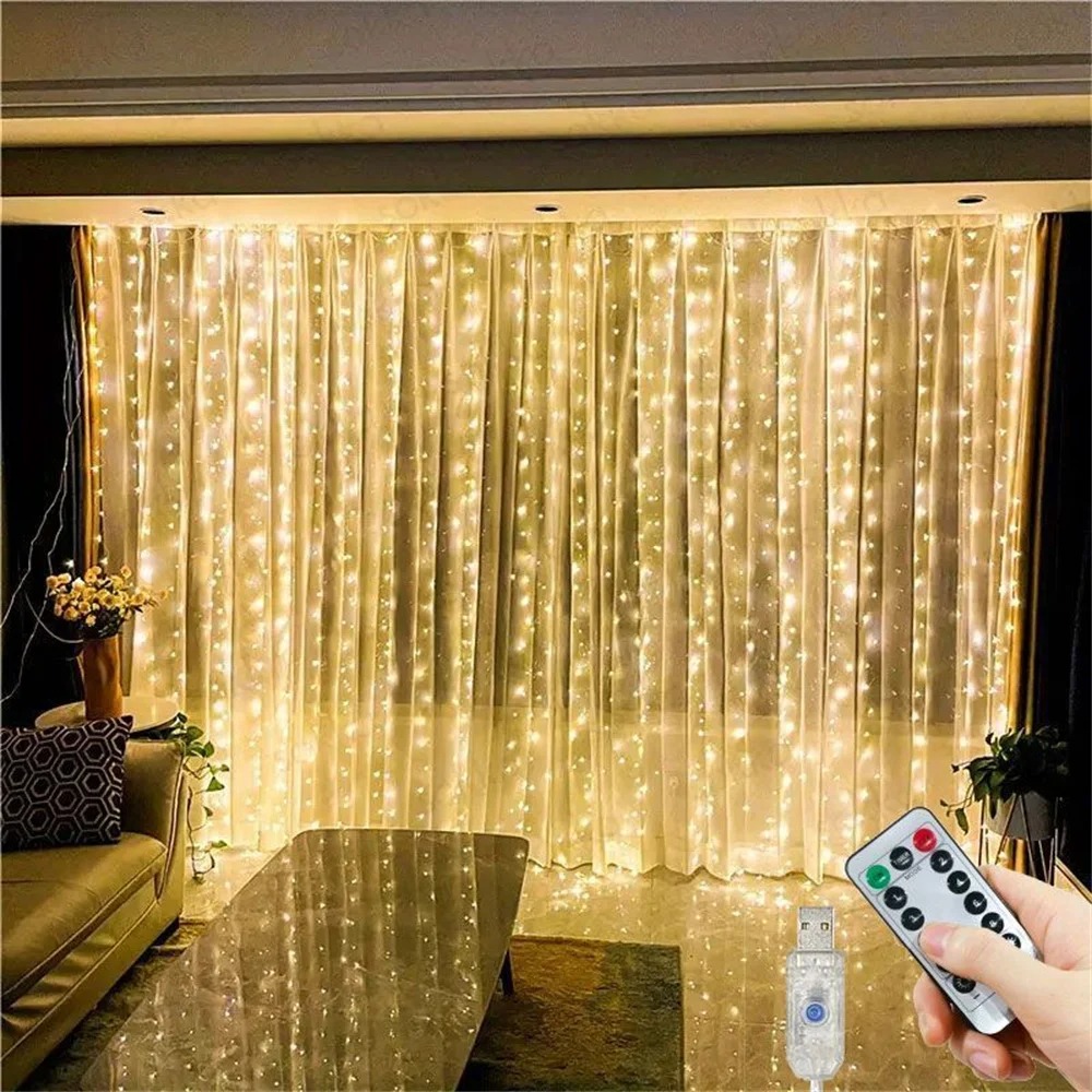 Cortina de luces LED USB, 8 modos, guirnalda de luces con Control remoto, cadena de luces, decoración navideña para boda, dormitorio, lámpara de Año