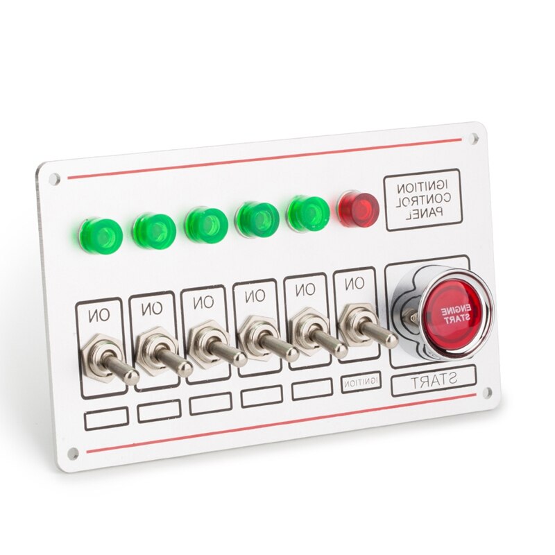 Car Switch Panel for Racing Ignition Switch 6 Toggle Quick Off Switch Engine Start Button 6 Indicator Light 12V 40A