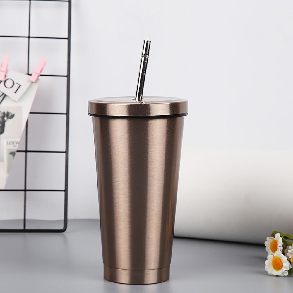 Vaso de vacío con pajita, taza térmica de acero inoxidable, termo de agua, taza de café, botella de paja para beber