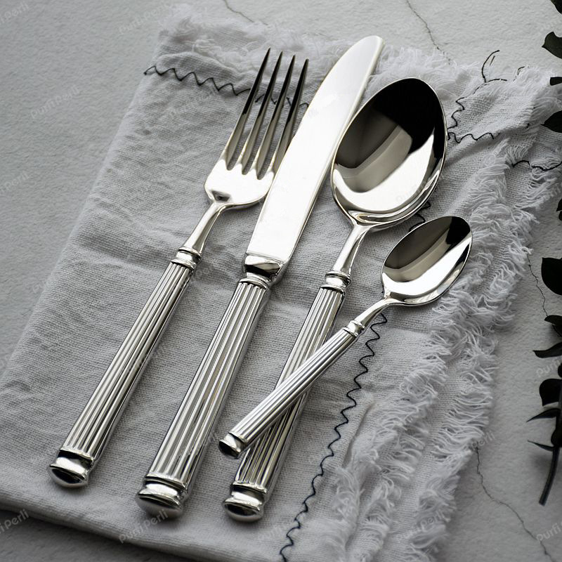 Europe Silver Luxury Cutlery Set 18/10 Stainless Steel Creativity Roman Column Flatware 304