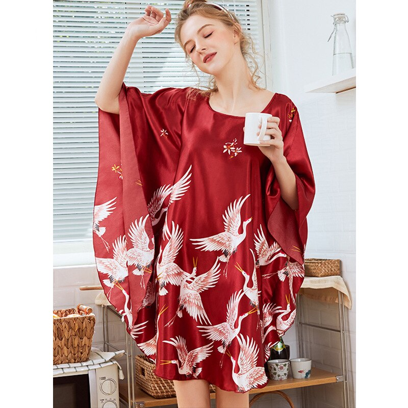 Wedding Bride Bridesmaid Robe Satin Rayon Bathrobe Nightgown For Women Kimono Sleepwear Flower Femme Kimono pajamas: Red