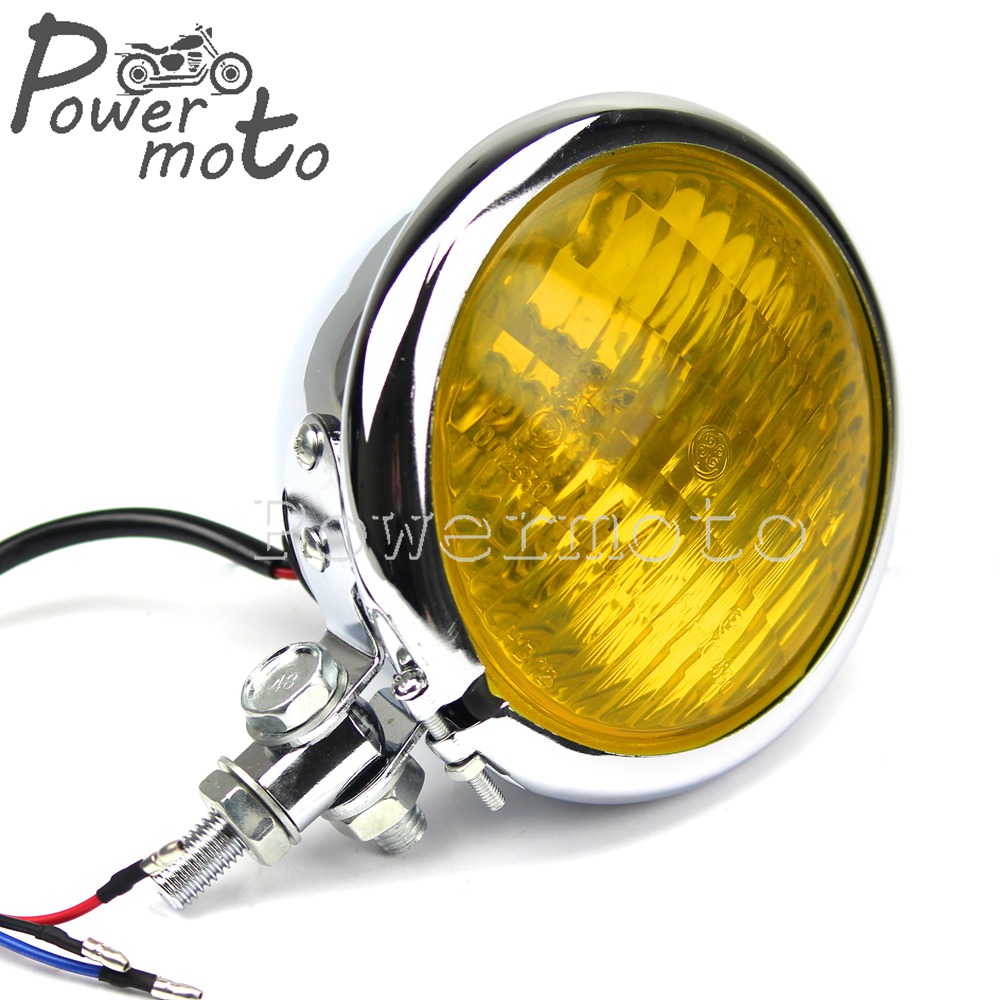 Cromo amarillo vidrio Vintage Café Racer Bobber faro 4,5 “faro Brat Chopper personalizado motocicleta 4,5" Faro Retro: Chrome Yellow