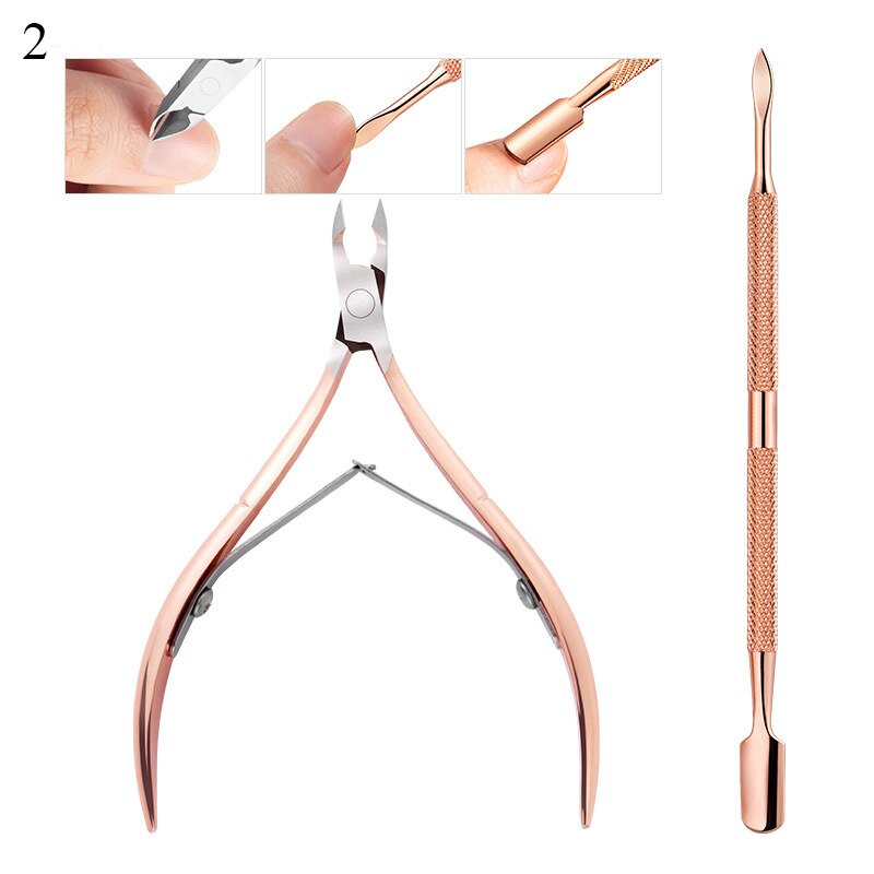 2Pcs/Set Stainless Steel Nail Art Cutter Scissor 2 Ways Cuticle Clipper Pusher Dead Skin Remover Kit Manicure Pedicure Tools: 2