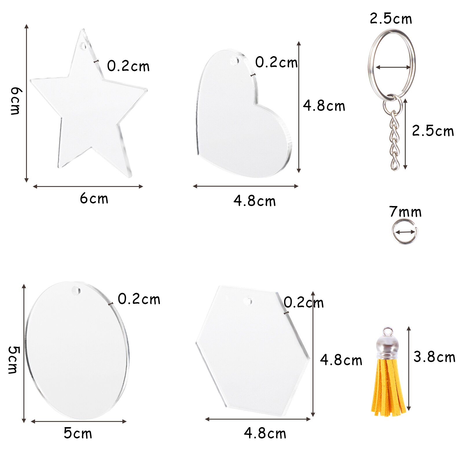 Set Van 40 Acryl Sleutelhangers Met Kwasten