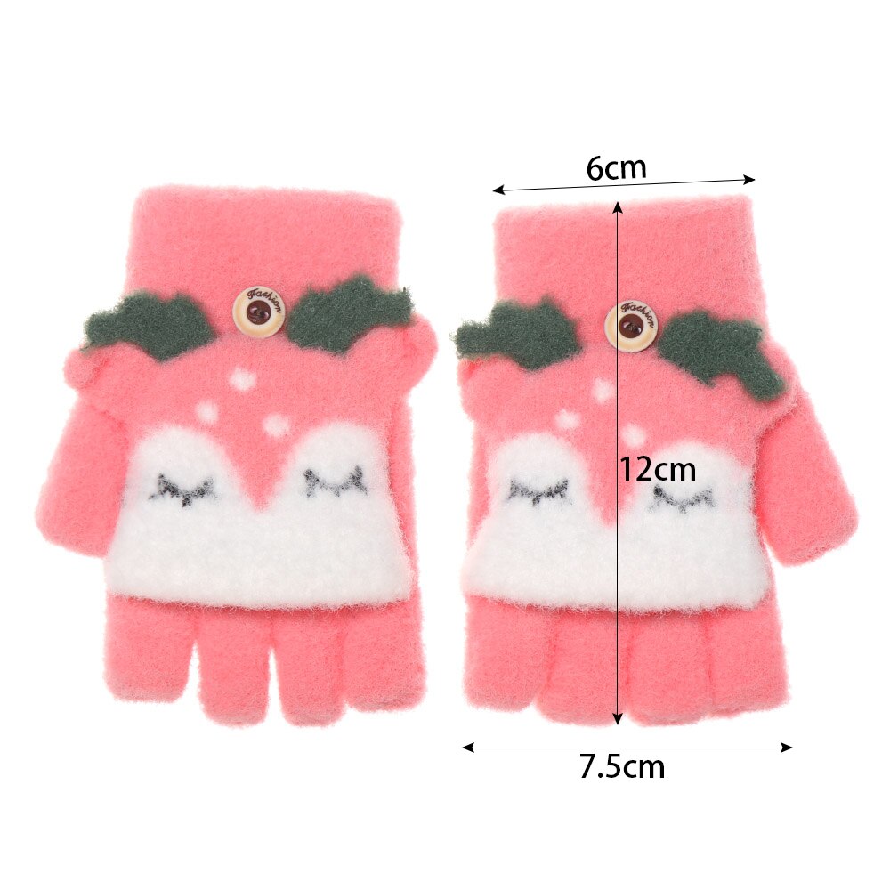 Baby Winter Gloves Girl Boy Knitted Half Finger Flip Cover Mittens 0-6 Years Thick Velvet Children Warm Cartoon Gloves