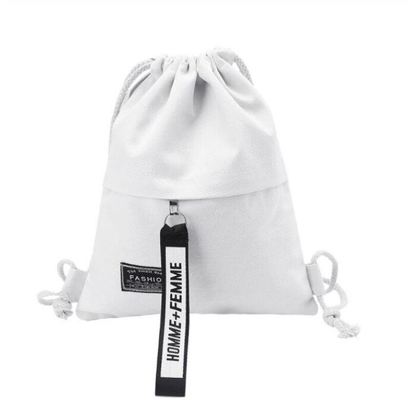 De lona mochila escuela con cordón gimnasio lona bolsa lona Almacenamiento de paquete mochila bolsa mochila para el colegio paquete para adolescente: White