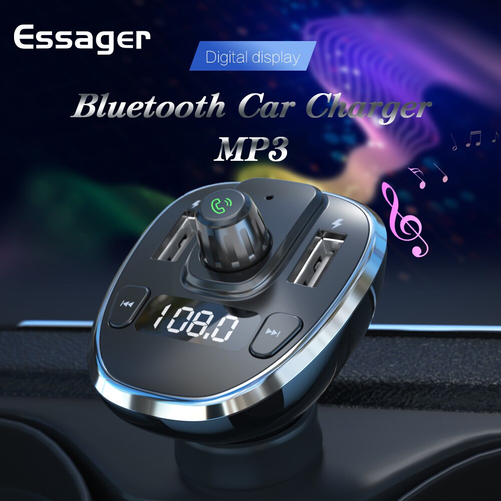 Essager Usb Auto Oplader Voor Mobiele Telefoon Bluetooth Handsfree Fm-zender MP3 Speler Auto Kit Fast Charger Voor Iphone