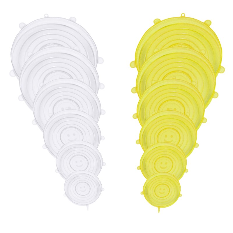 6/12 stuks siliconen rekdeksels universele voedsel siliconen wikkel kom pot deksel siliconen deksel pan koken keuken accessoires voedsel deksel: Wit-geel -12 stuks