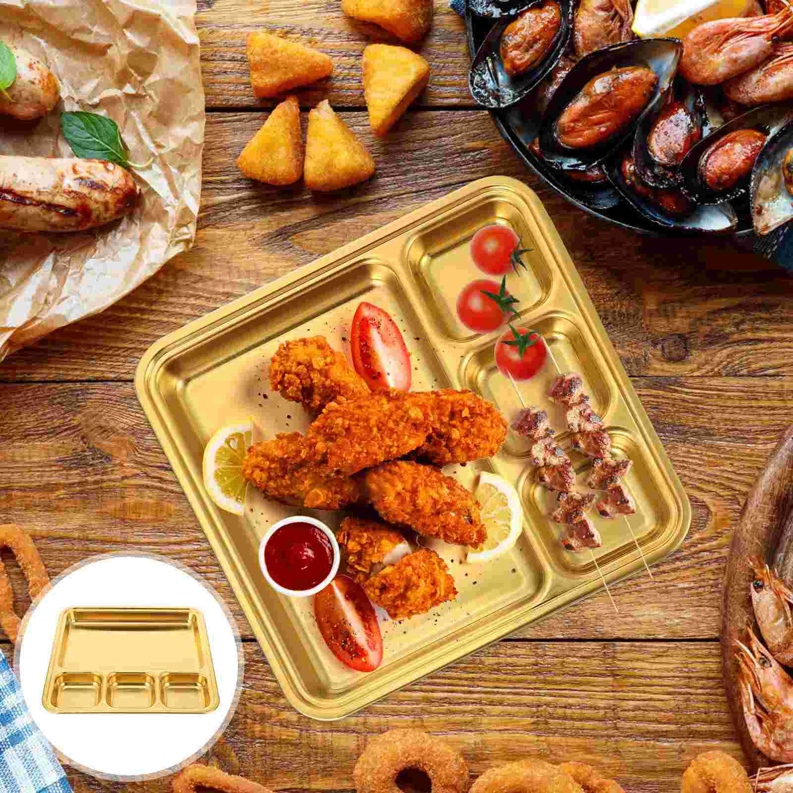 1Pc Practical Convenient Food Plate Multi-grids Barbecue Plate: Golden-1