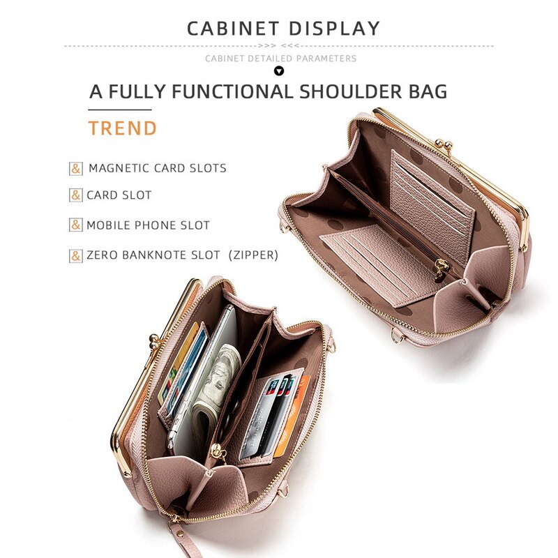 Phone Bag PU Leather Large Capacity Travel Portable Shoulder Bag Brand Ladies Crossbody Bag Messenger Bag