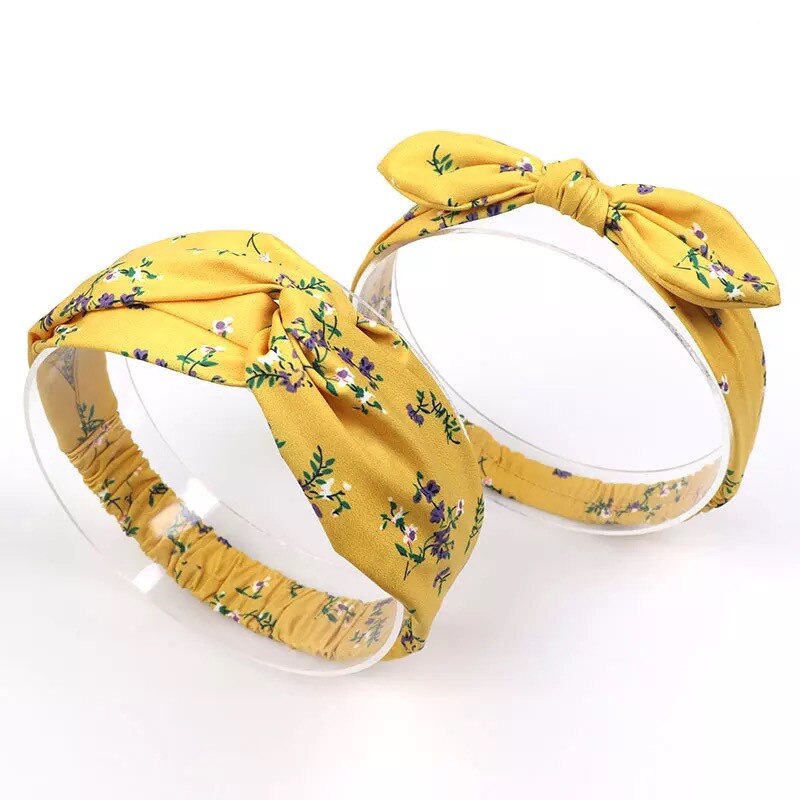 MIXIU 2pcs Mom And Baby Headbands Rabbit Ears Elastic Hair Bands Bow Print Hairbands Parent-child Hair Accessories Kids