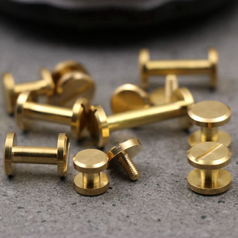 8Mm Breedte Side Massief Messing I Vorm Armband Punk Klinknagel Stud Schroef Terug Voor Leer Craft Portemonnee Riem Tas schoen Accessoires