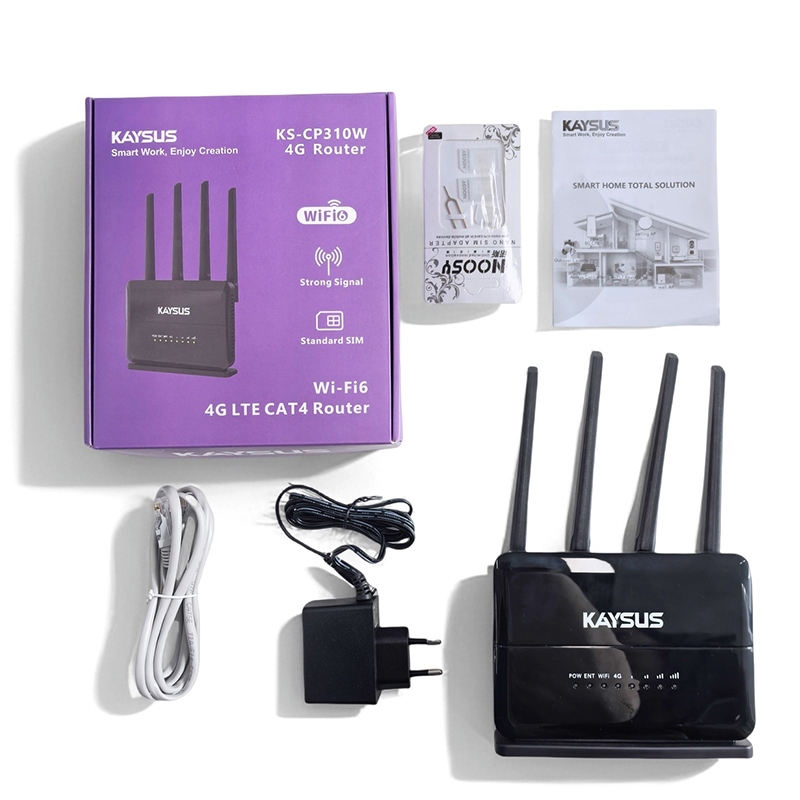 KAYSUS High Speed AX300 WiFi6 4G Router sim card LAN Port 4 Antennas with SIM Card Slot 4G CPE LTE Network 4g sim router: black