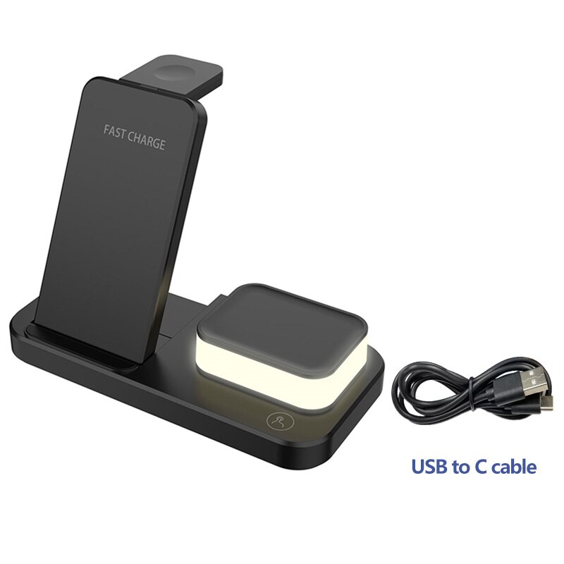 Cargador inalámbrico Qi 4 en 1, Base de soporte de carga rápida de 15W para iPhone 13, 12, 11 Pro, 8, X, XR, XS, Apple Watch 7, Airpods 3, iWatch: Black