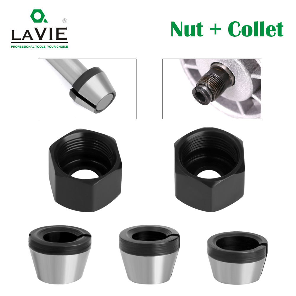 Lavie 2 stk sett 6mm or 6.35mm or 8mm spennhylse chuck med mutter gravering trimme maskin elektrisk overfres fres tilbehør