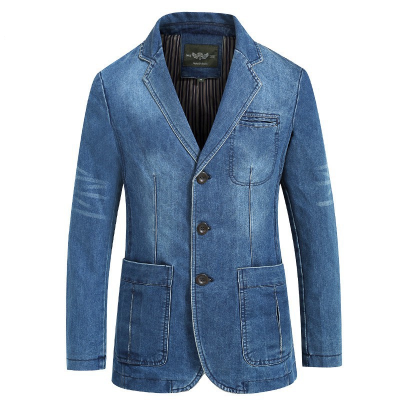 Men's Casual Suit Jacket Cotton Blue Denim Jacket Slim Male Coats Clothing Plus Size Denim Blazer Men Jeans Blazers
