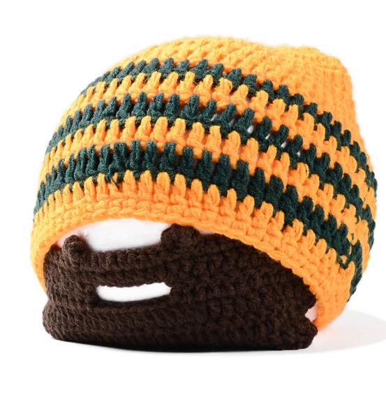 YRRETY Winter Beard Novelty Beanies Handmade Caps Head Knitted Men Hats Warm Cap Embroidery Glasses Pro Ear Protection: Orange