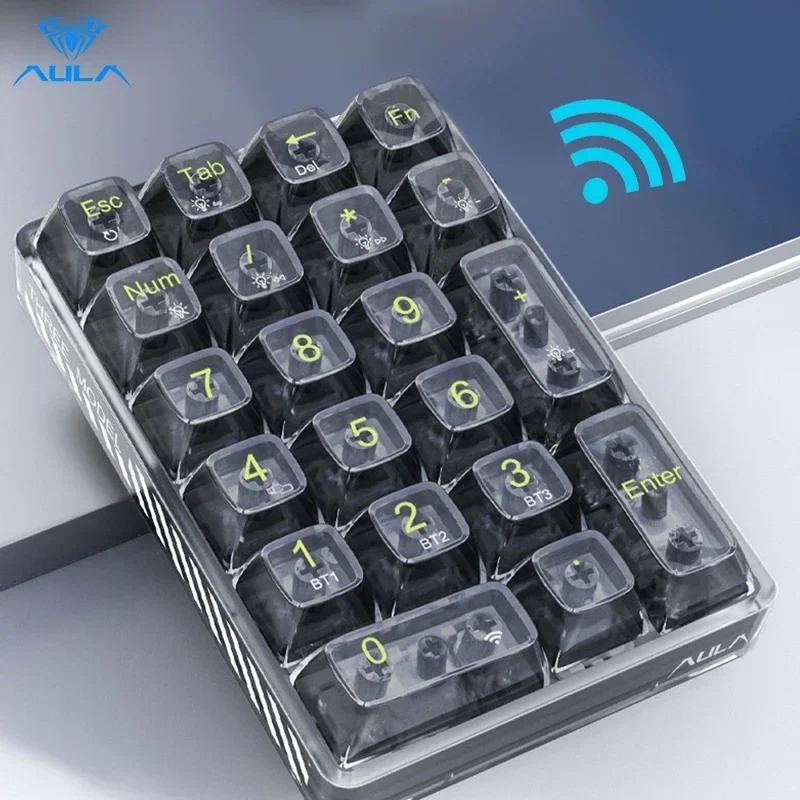 AULA F21 Wireless Numeric Keypad White Backlight Transparent Mini Numeric Keyboard 21 Keys Bluetooth Mechanical Gamer NumberPad: BROWN