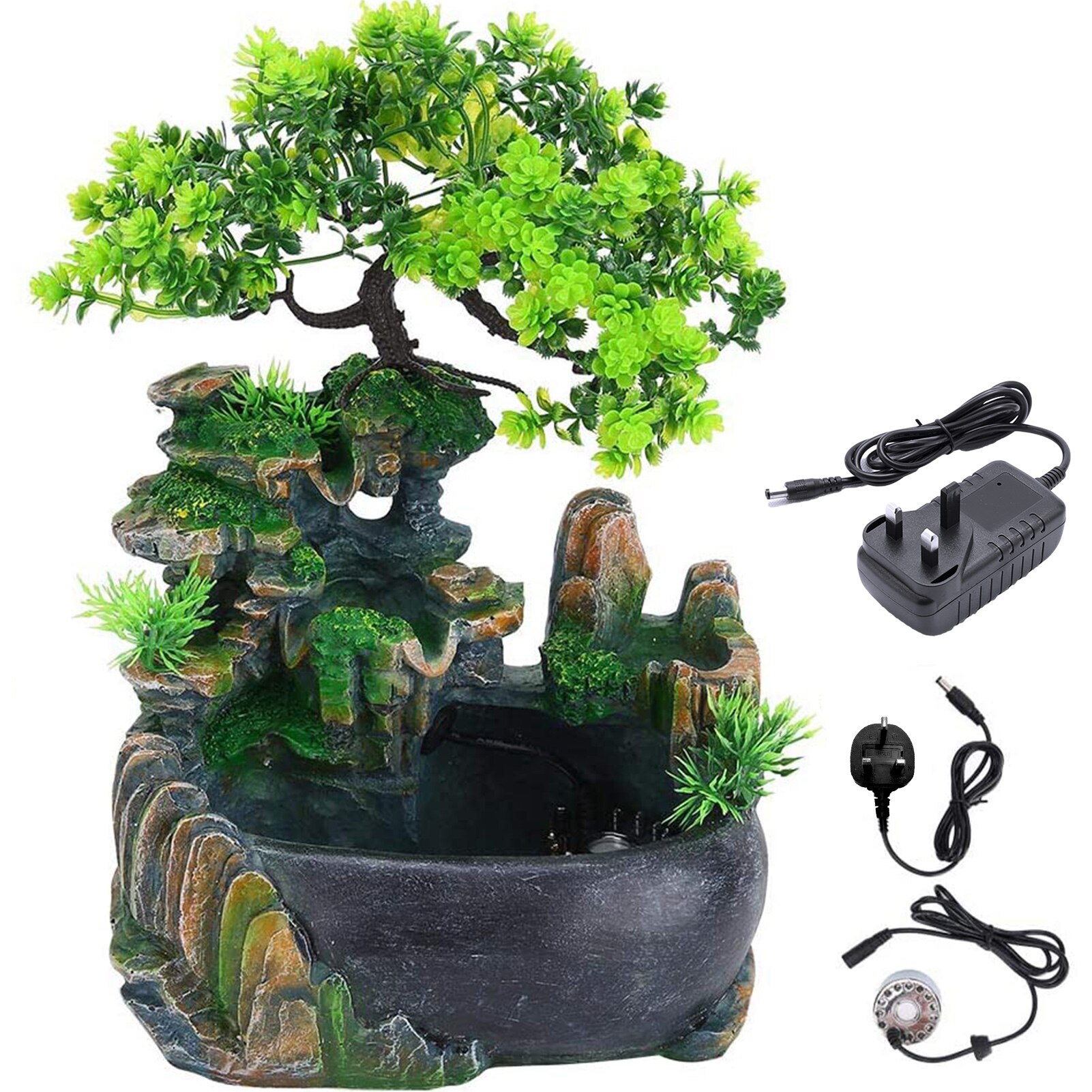 Indoor Ontspanning Fontein Waterval Tafelblad Fontein Keramische Rock Falls Fonteinen met Houten Voet en LED Licht Interieur Mini Waterornament for Slaapkamer, Kantoor, Woonkamer Woonaccessoires Fonte