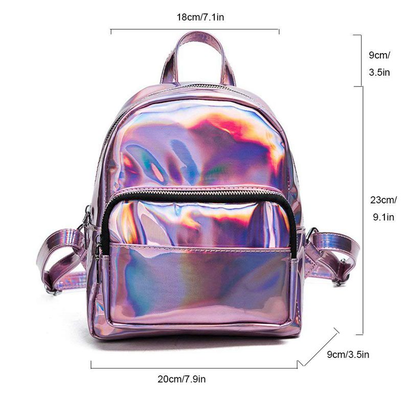 Holografisk läderryggsäck för tjejer rosa mini ryggsäck för kvinnor
