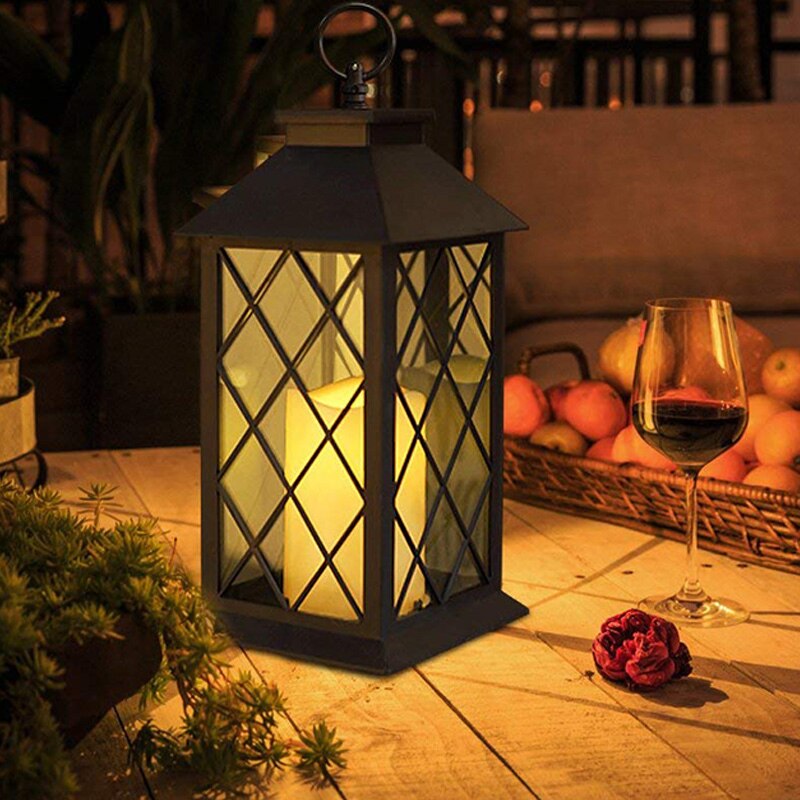 Solar lykta, utomhus trädgård hängande lykta, set  of 2,  led flimrande flamlösa ljus mission ljus för bord, utomhus, del