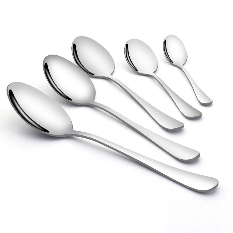 6pcs Stainless Steel Coffee Teaspoon Dinner Spoon Set Ice Cream Sundae Tea spoons Dessert Stirring Soup Tablespoon Scoop 5 size