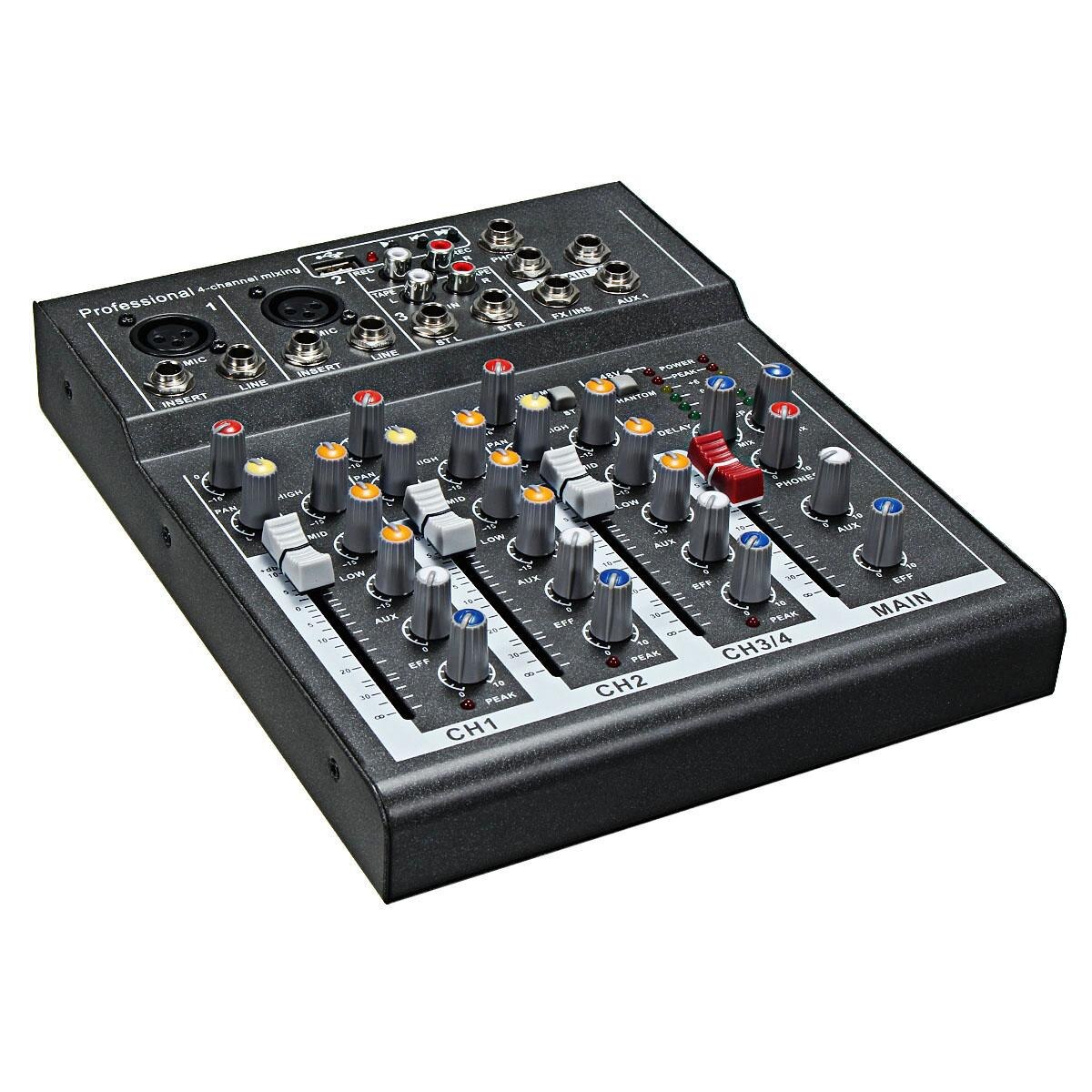 LEORY Mini Draagbare 4 Kanalen Professionele DJ Audio Karaoke Mixing Console Met USB 48V Power Metal Digitale DJ Geluid mixer