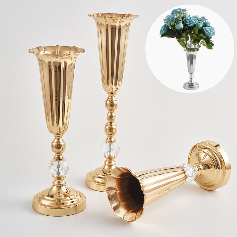 Jarrones de flores de Metal, accesorios de boda, candelabro de hierro chapado en oro, decoración del hogar de boda