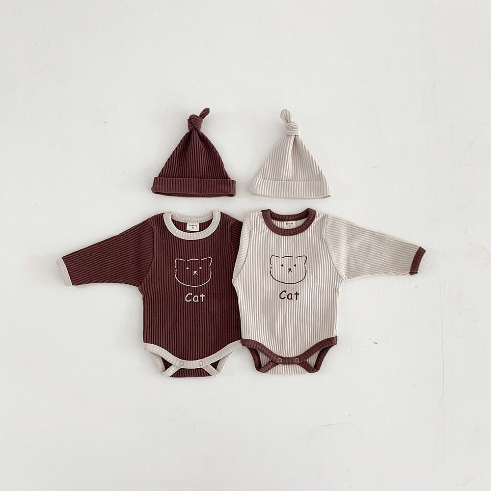 Leuke Kat Afdrukken Lange Mouw Overall Met Cap Baby Kids Effen Kleur Casual Outfits Baby Jongens En Meisjes Kleding
