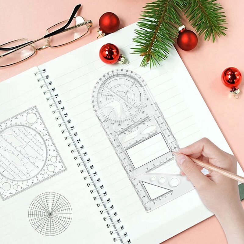 4Pcs Multifunctional Geometric Drawing Ruler Rotation Angle Round Complex Pattern Template Measuring Draft Rulers