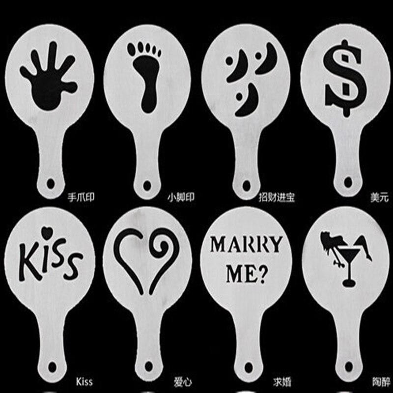 16 kpl/setti kahvi maito cappuccino kahvi stensiilit malli stuck kukat pehmuste suihke kahvin koristeluun työkalut