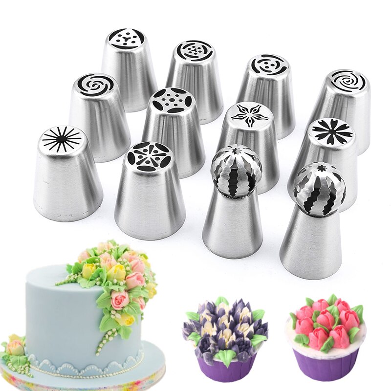 Russische Rvs Pastry Case 15Pcs Cake Decorating Gereedschap Set Tulip Nozzles Frosting Zoetwaren Professionele Grote