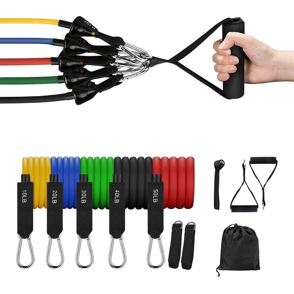 11Pcs RESISTANCE BANDS WORKOUT EXERCISE YOGA FITNESS MUSCLE TONER TRAINER GEAR