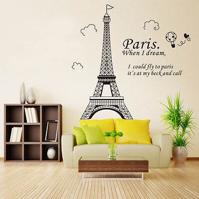 Diy Verwijderbare Parijs Eiffeltoren Muursticker Mural Decor Woorden Decal Vinyl Art