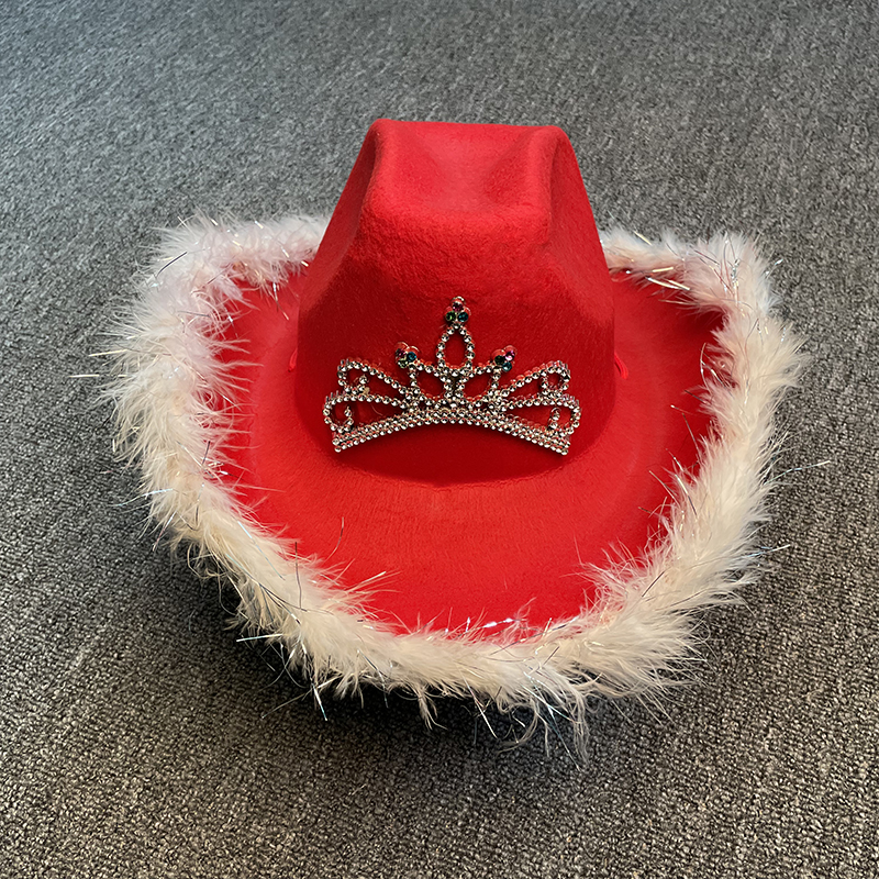 Cowboyhat i westernstil pink #39 til kvinder skæv bred skygge med pailletter dekoration krone tiara cowgirl hat: Rød 1
