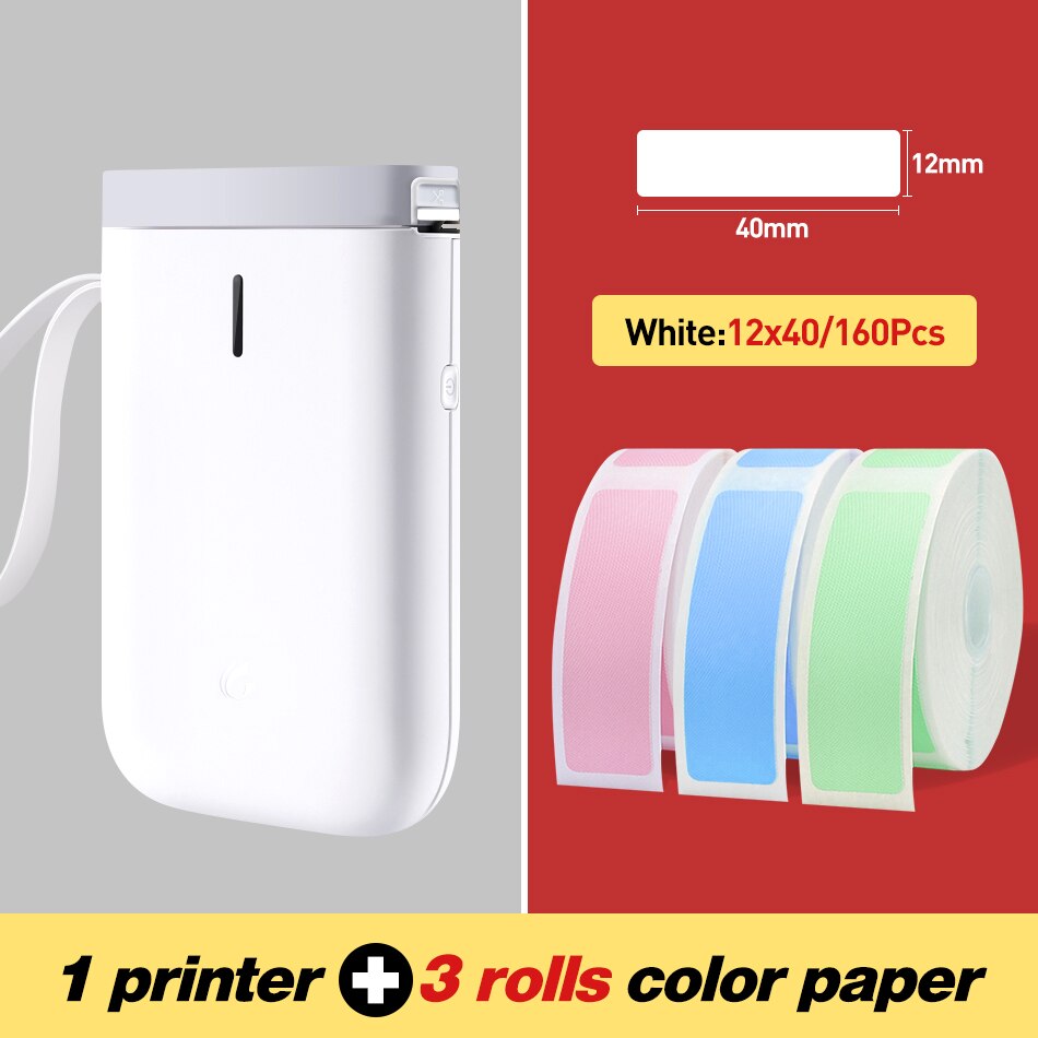 Niimbot  d11 bærbar mini bluetooth label printer lomme trådløs termisk label printer blækfri til mobiltelefon android ios: Hvid 3 farvelabel