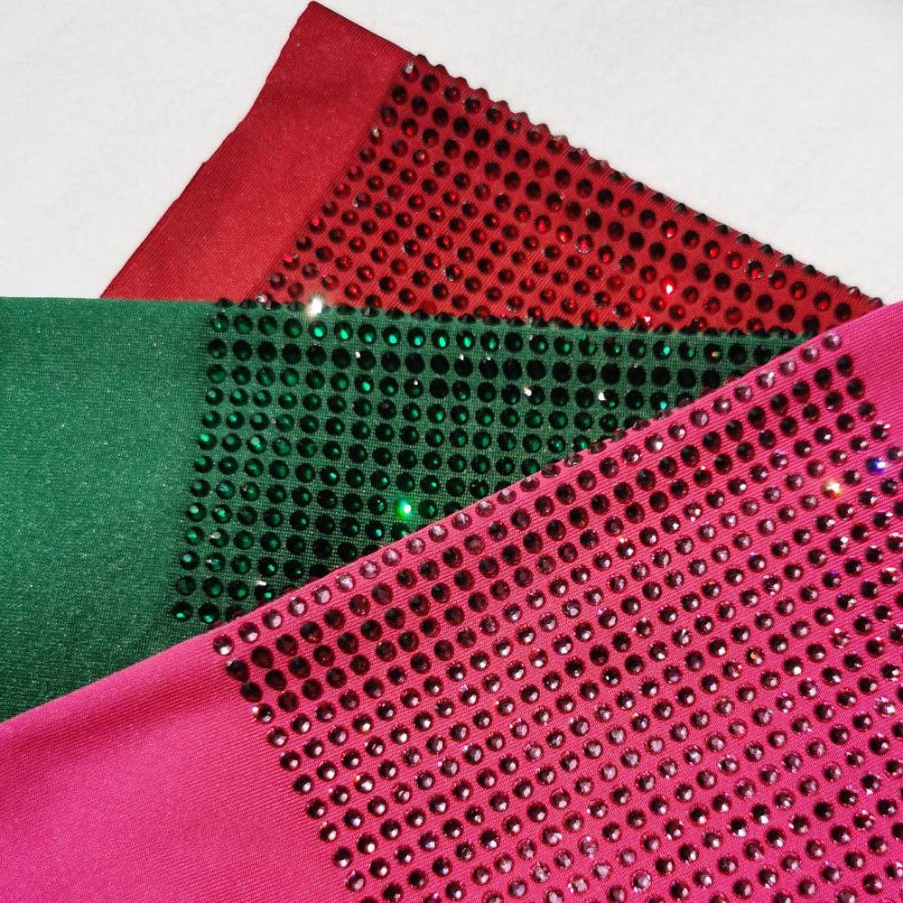 Tissu élastique en Polyester et Spandex | Strass cristal vert de , tissu extensible, paillettes brillantes