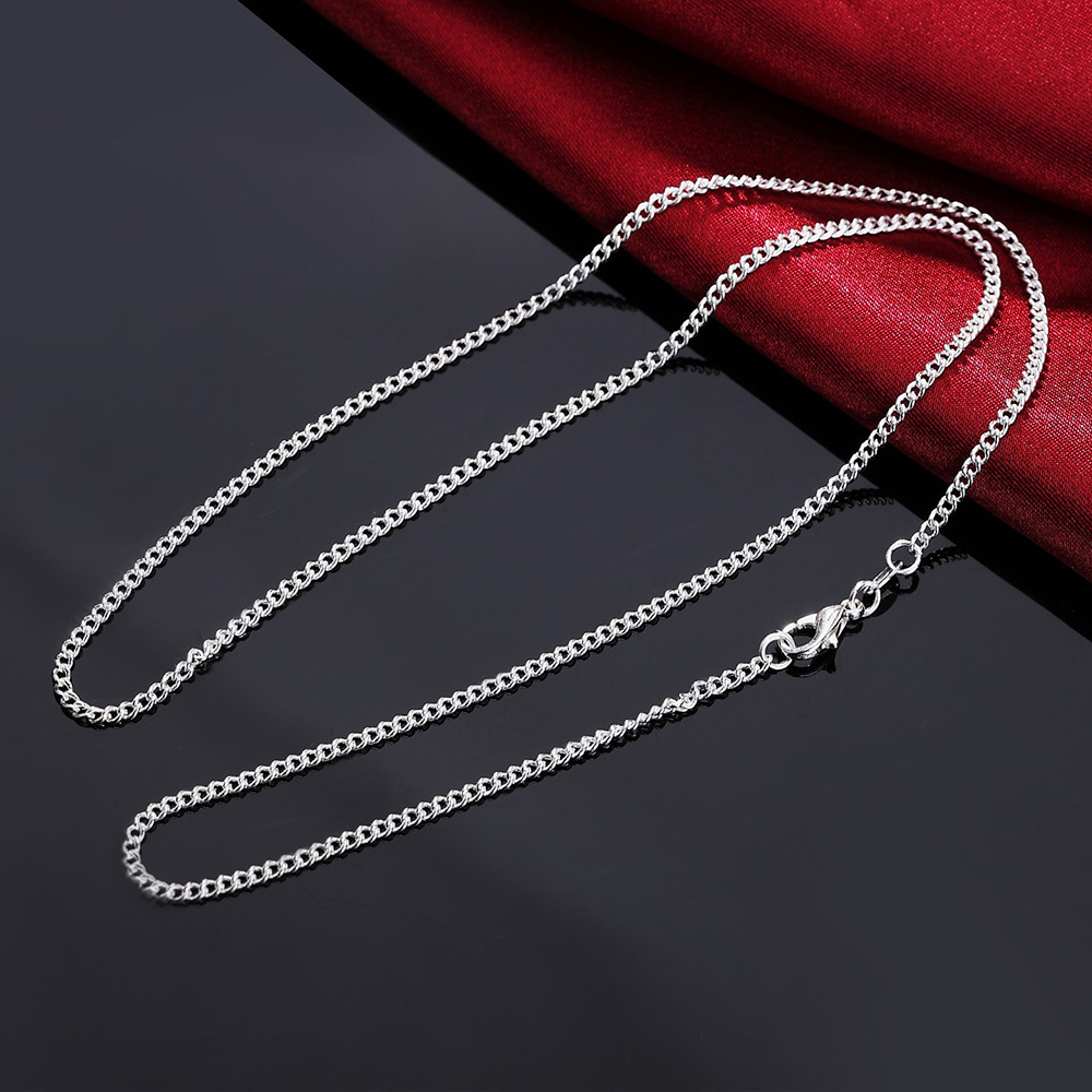 16-30 inch 925 Sterling Silver Jewelry 2MM Flat Side Chain Necklace Simple Chain Lobster Clasp 925 Label