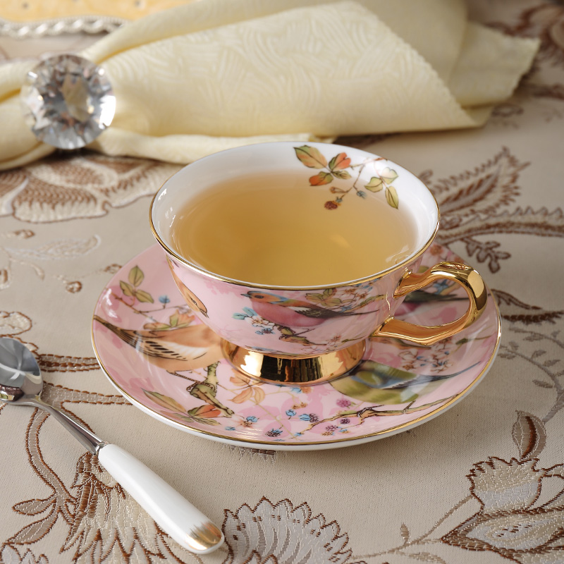 Pastoral fugl benporcelæn tekopsæt skeer europæisk porcelæn kaffekop 200ml kopper bakke kaffekop festglas  wj111454: 1 kop