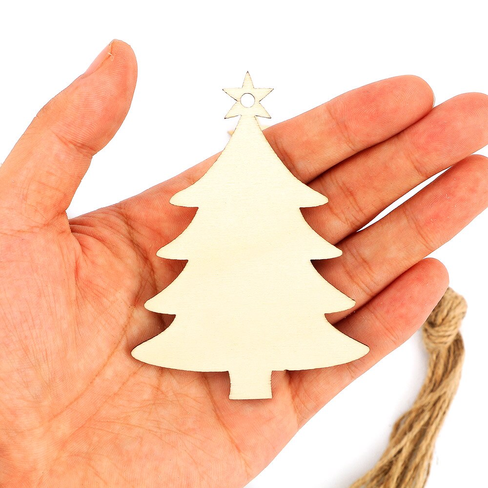 10 stk / sæt blandet formet træ xmas diy håndværk hjorte engel juletræ træflis hængende vedhæng ornamenter fest dekorationer