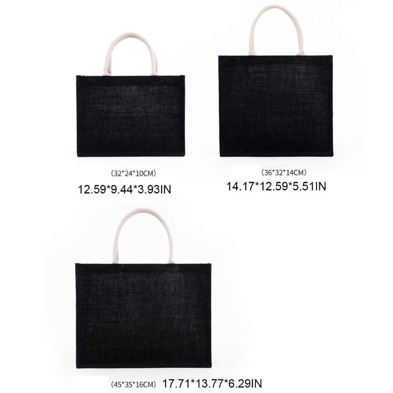 D0LF Jute Tote Met Handvatten Casual Grote Capaciteit Tote Herbruikbare Schoudertas Blank Clutch Bags Voor Borduurwerk Afdrukken