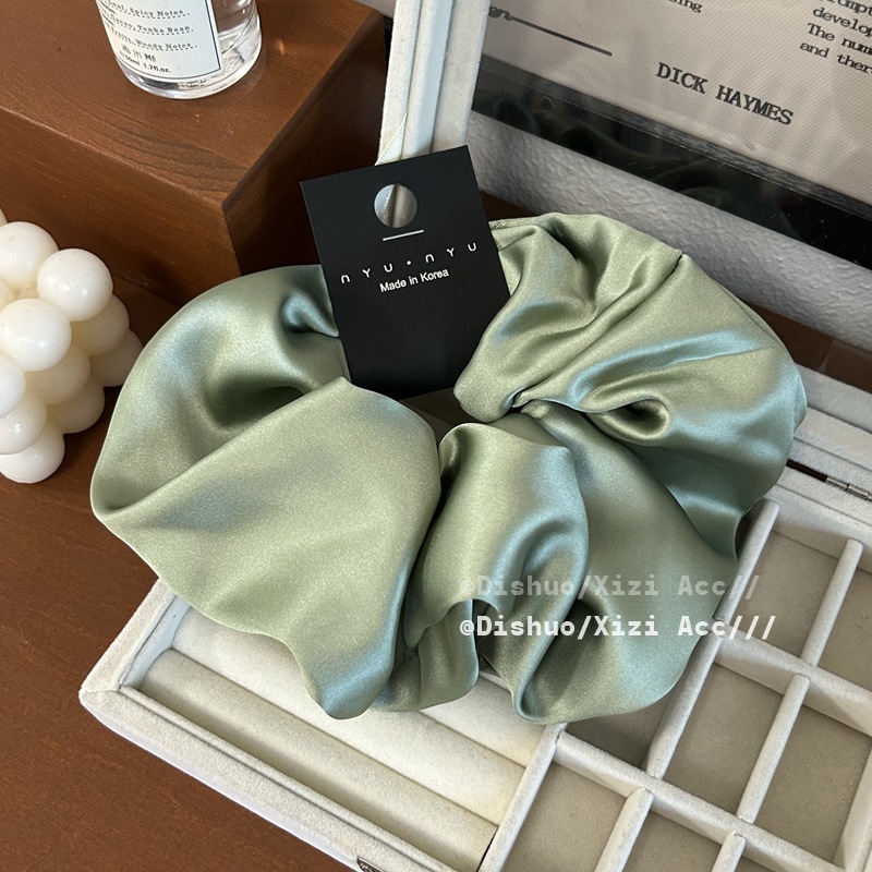 Scrunchie de seda de gran tamaño para niñas, coletero saten pelo mujer cabello, color sólido de Corea coletas para cabello gomas pelo mujer bonitas coleteros elegantes scrunchis para el cabello: Verde militar