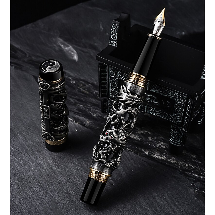 Jinhao-pluma estilográfica de dragón de lujo Vintage, caligrafía de Metal s para escribir, punta de 0,5mm, papelería de firma de oficina pesada: Phoenix pen 1