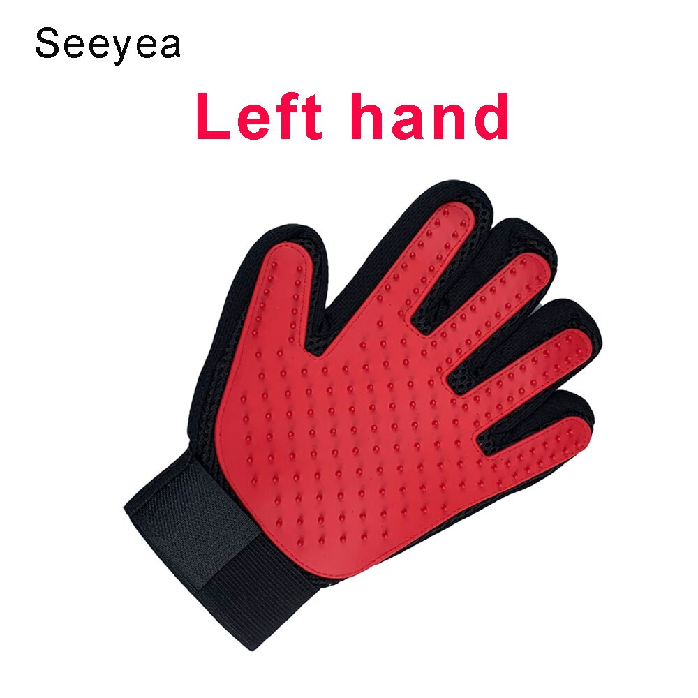 Seeyea-guante de aseo para mascotas, cepillo de silicona para quitar el pelo de gatos, peines de limpieza, guantes de masaje para el cuidado de gatos: Le- Red-Hair Hand