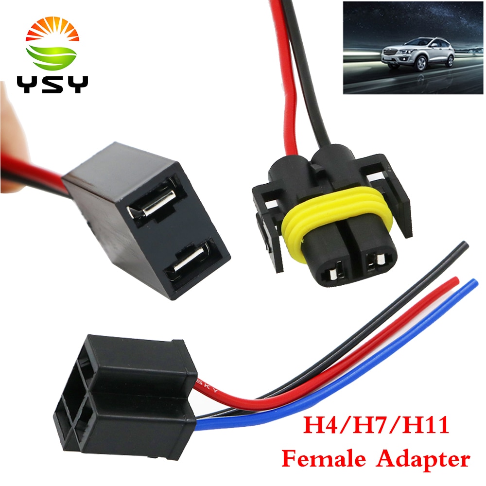 YSY 2x H4 H7 H11 Vrouwelijke Adapter Sockets pigtail Harness Plug Connector Voor H1 H4 H7 halogeen hid led Retrofit