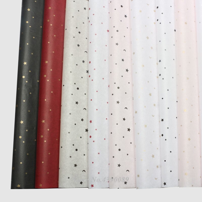 Papier d'emballage artisanal doré | 20 pièces, 50x70cm, avec étoile lune, papier d'emballage floral, fait à la main